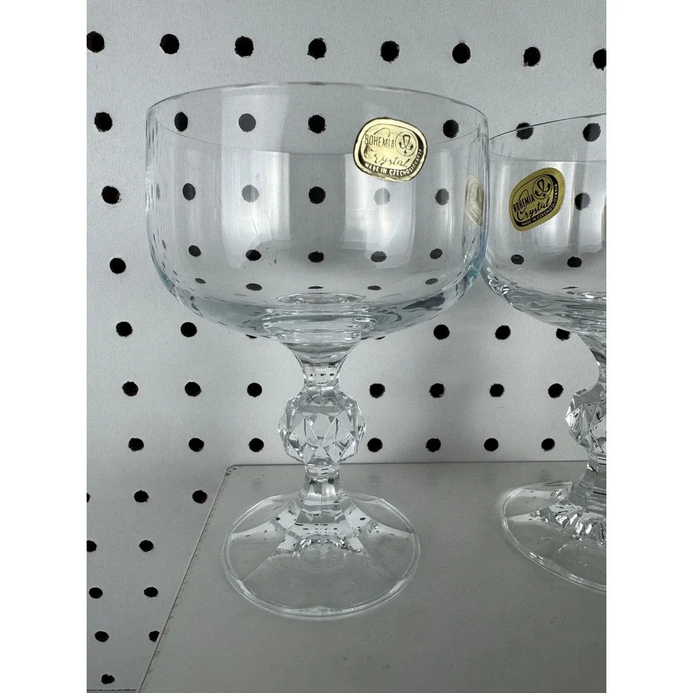 Vintage 1970s Bohemia Crystal Champagne Claudia Prism Stemmed Glasses Set Of 4